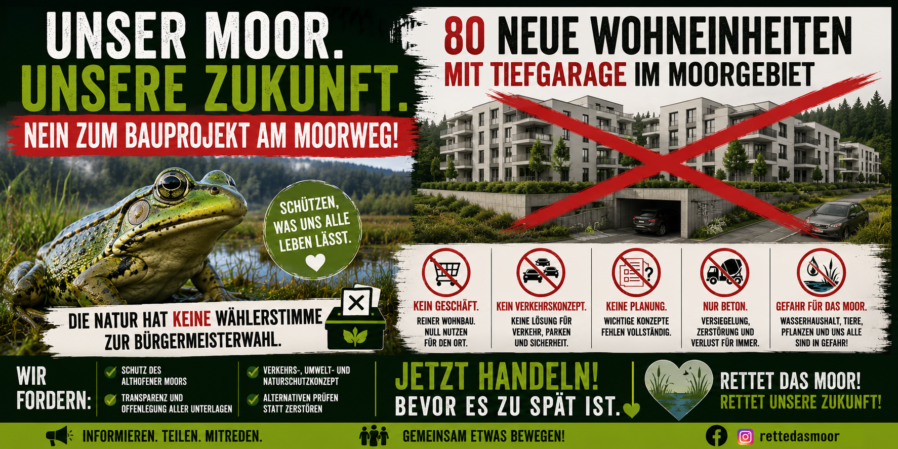 Kampagnenbanner: Nein zum Bauprojekt am Moorweg